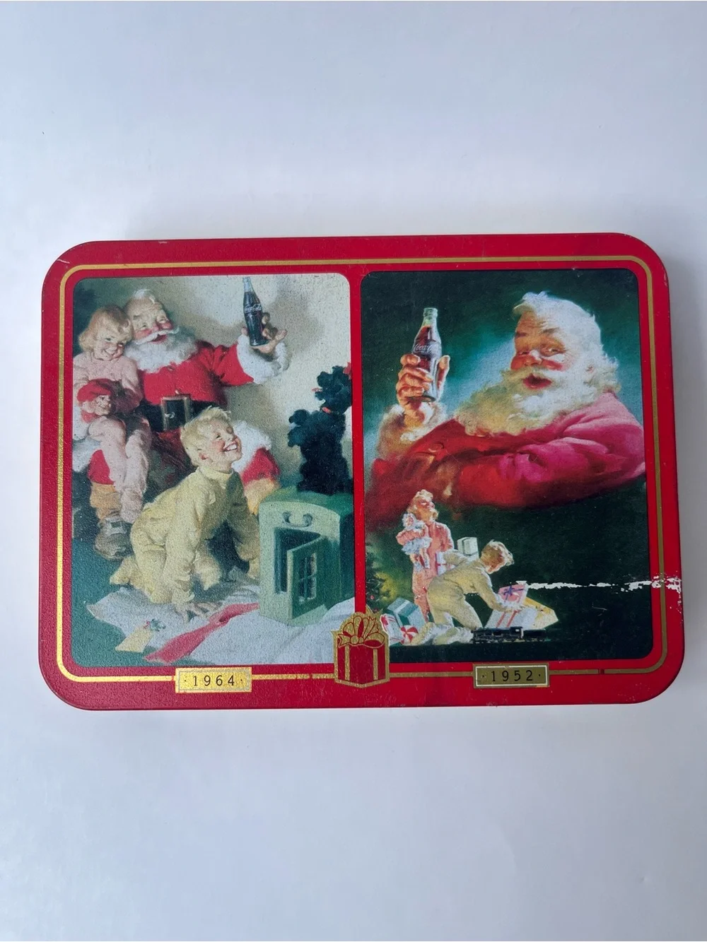1996 Coca-cola Nostalgia Playing Cards With Christmas Tin Santa Claus